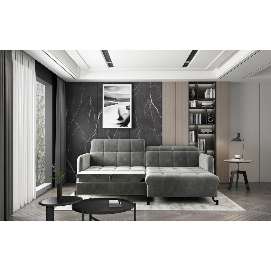 Corner sofa Elorelle L, Mat Velvet 99, black, H105x225x160cm