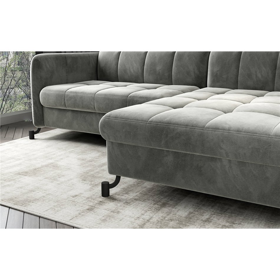 Corner sofa Elorelle L, Mat Velvet 99, black, H105x225x160cm