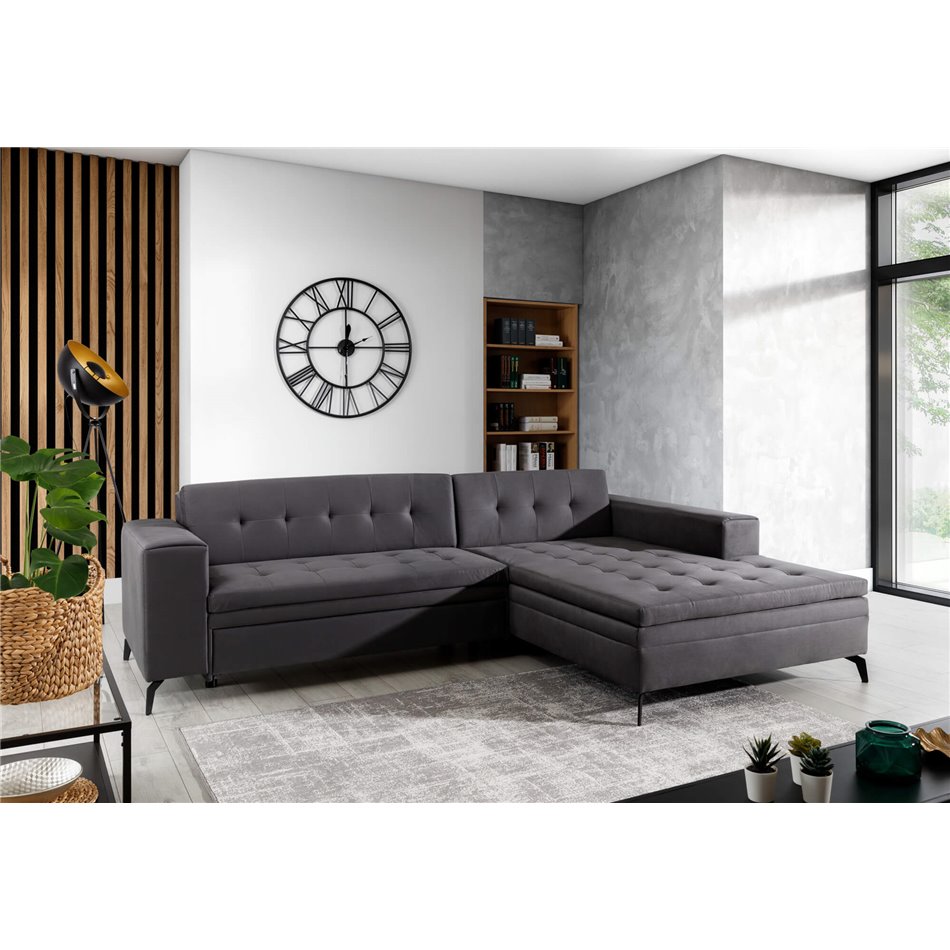 Corner sofa Elsolange R, Mat Velvet 99, black, H80x292x196cm
