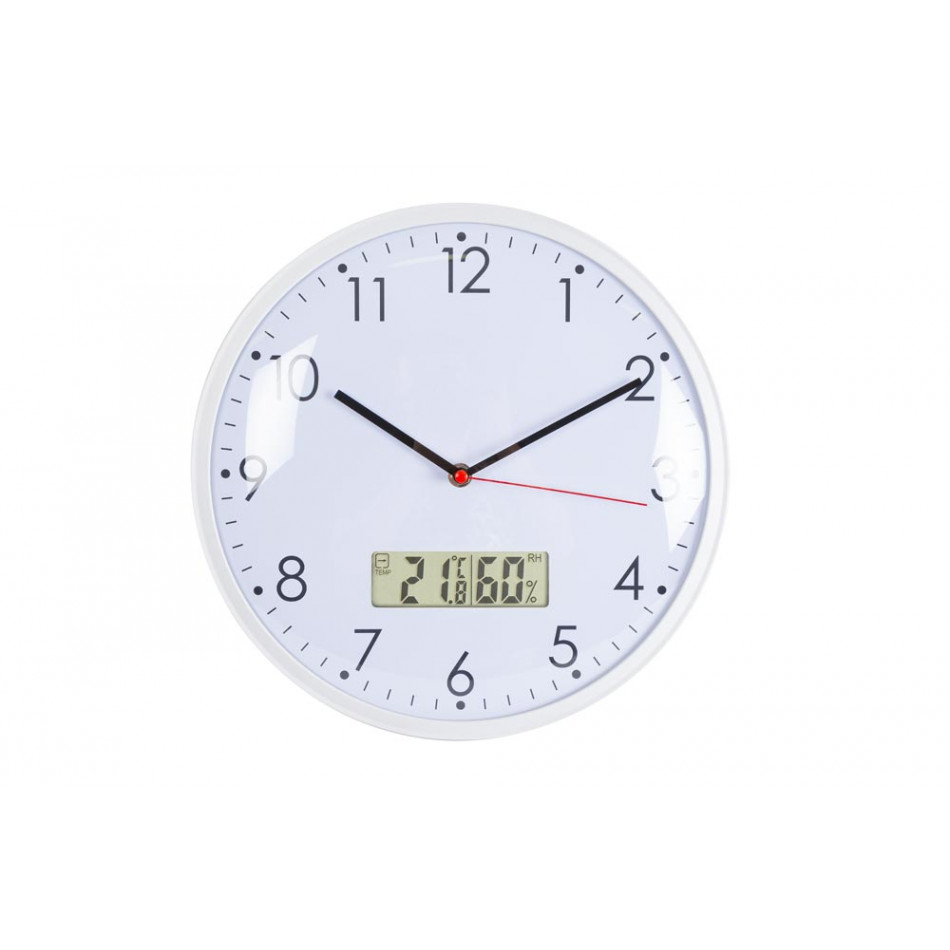 Wall clock with thermometer and hygrometer, D-26x3cm 1xAA