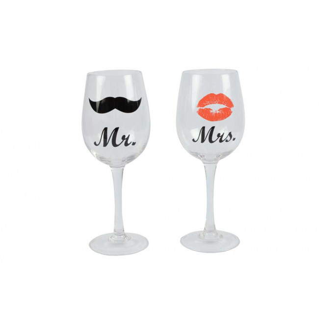 Wine glass set Kiss&Moustache, 430ml, H-22.5x22.6x8.5cm