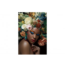 Glass digitalprint Black beauty with flowers on her head II, 80x120cm
