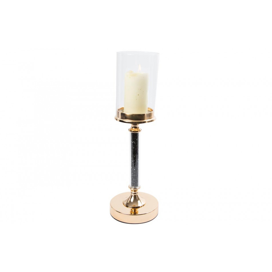 Candle holder, metal/glass, golden/black, D13x42cm