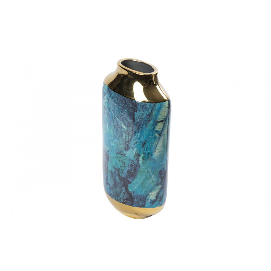 Vase, ceramic, turquoise/ golden, 16x12x33cm