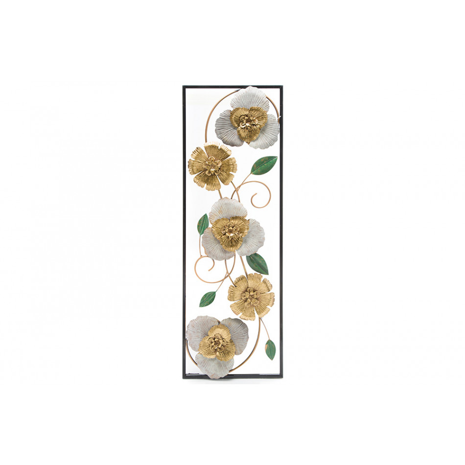 Металлический настенный декор Flowers, золотистый/ белый, 30x3x90см