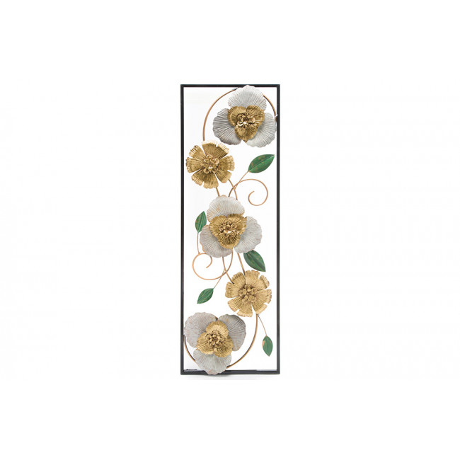Metall wall decor Flowers, gold/white 30x3x90cm