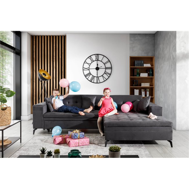 Corner sofa Elsolange R, Mat Velvet 99, black, H80x292x196cm