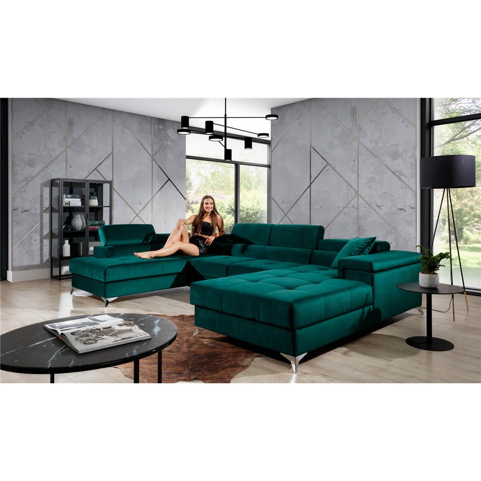 U shape sofa Elduaro U Right, Monolith 37, green, H90x345x60cm