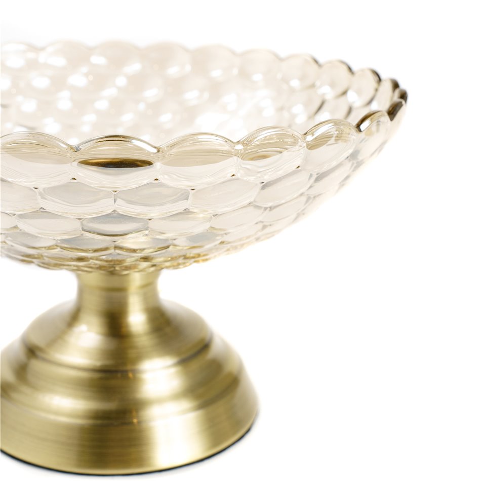 Миска на ножке, cтекло/металл, янтарный цвет/бронзовый, D24x15cm