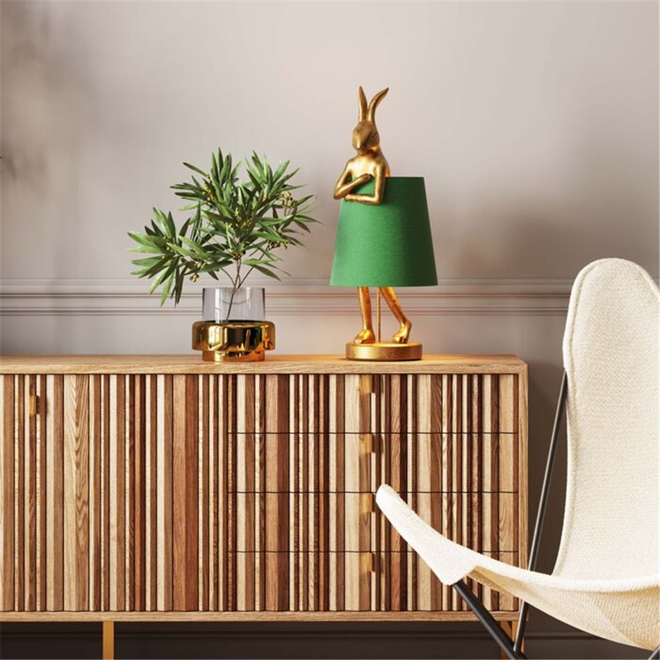 Table lamp Rabbit, golden/green, E14 5W(MAX), 68x23x26cm