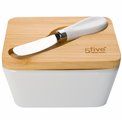 Butter bin with knife, bamboo lid, ceramic,13.5x9.3x9cm