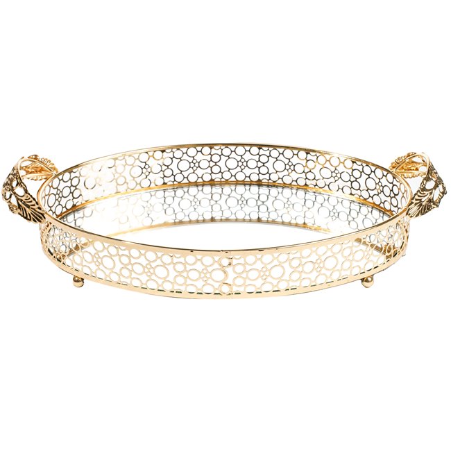 Metal tray S, with mirror, golden, 41x22.5x6.5cm