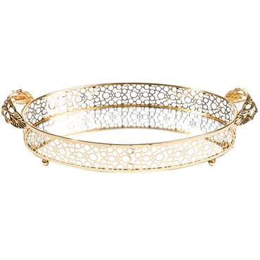 Metal tray S, with mirror, golden, 41x22.5x6.5cm