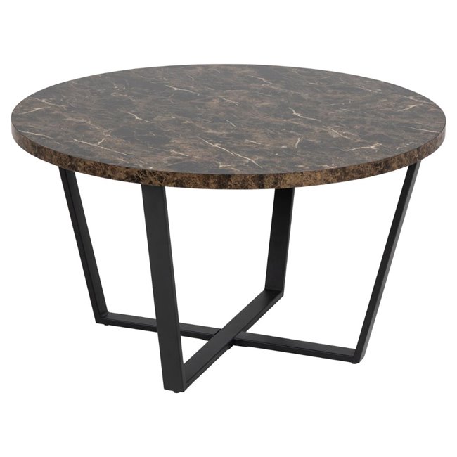 Coffee table Ablo, brown marble look, D77cm, H44 cm