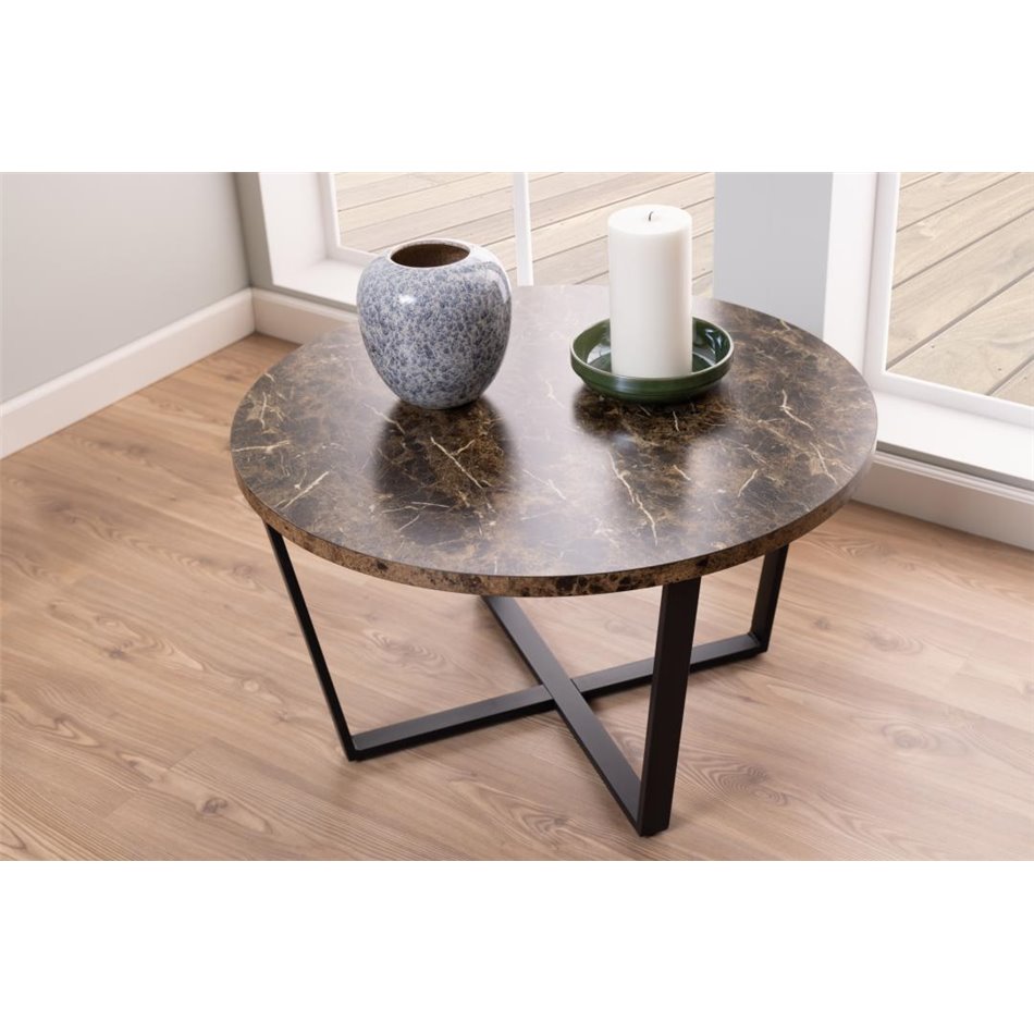 Coffee table Ablo, brown marble look, D77cm, H44 cm