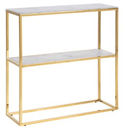 Console table Alis, metal/glass, white marble look, H80.5x79.5x26cm