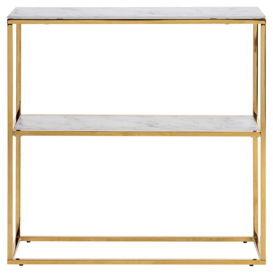 Console table Alis, metal/glass, white marble look, H80.5x79.5x26cm