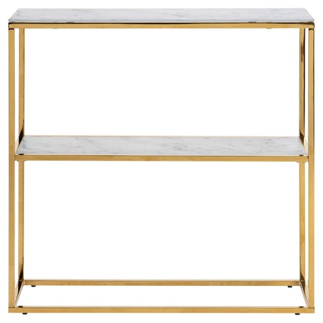 Console table Alis, metal/glass, white marble look, H80.5x79.5x26cm