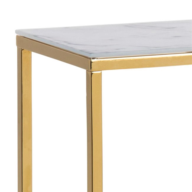 Console table Alis, metal/glass, white marble look, H80.5x79.5x26cm