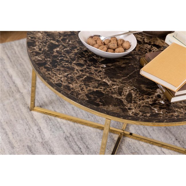 Coffee table Alis, brown marble look, D80cm, H46 cm
