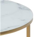 Coffee table Alis, metal/glass, white marble look, D80cm, H45 cm