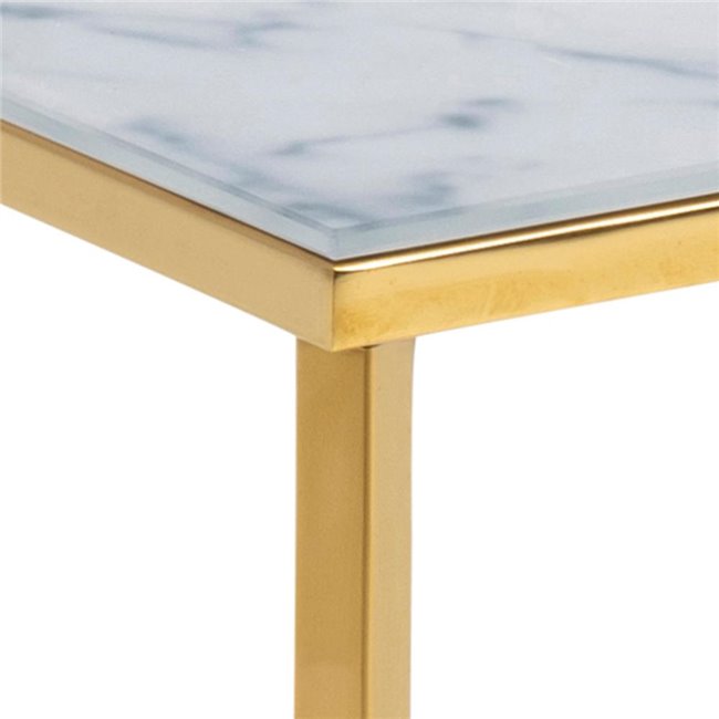 Coffee table Alis, metal/glass, white marble look, H45x90x50cm