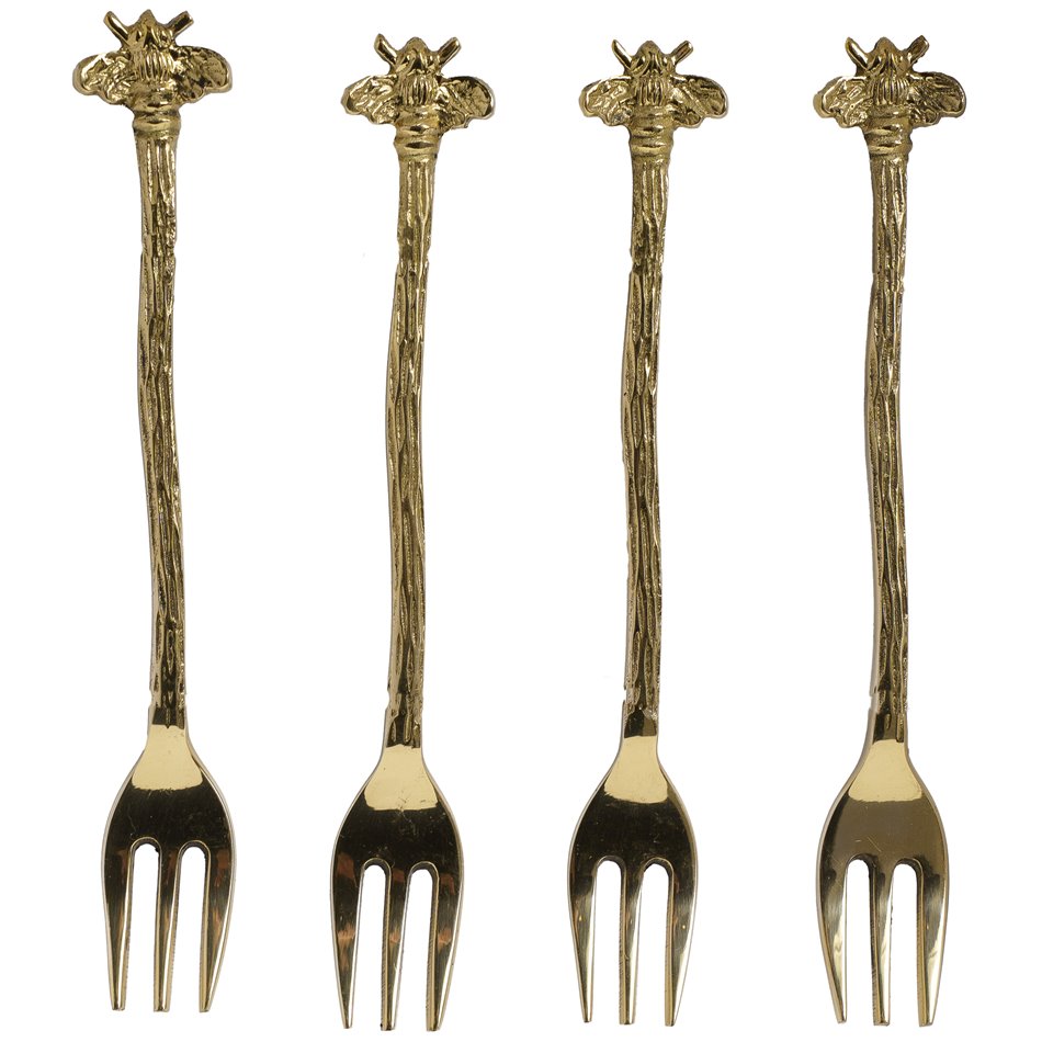 Fork set 4 Bee, brass, 14x1.9x0.63cm