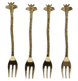 Fork set 4 Bee, brass, 14x1.9x0.63cm