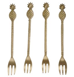 Fork set 4 Pineapple, brass, 14x1.9x0.63cm