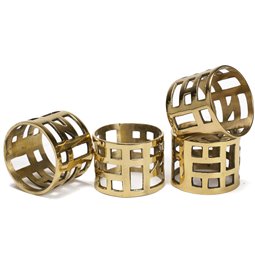 Napkin ring set 4 Jalli, brass, golden, 4.5x4.5x3cm