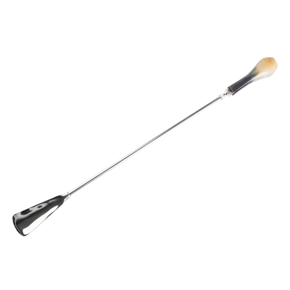 Shoe horn, aluminium with horn handle, 59x5cm