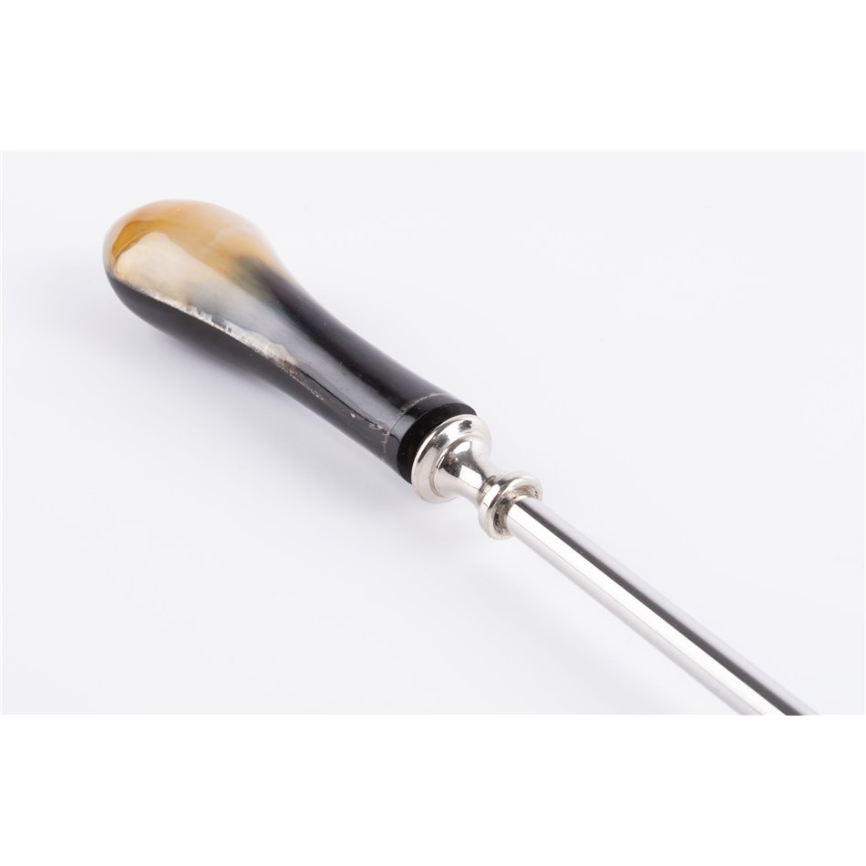 Shoe horn, aluminium with horn handle, 59x5cm