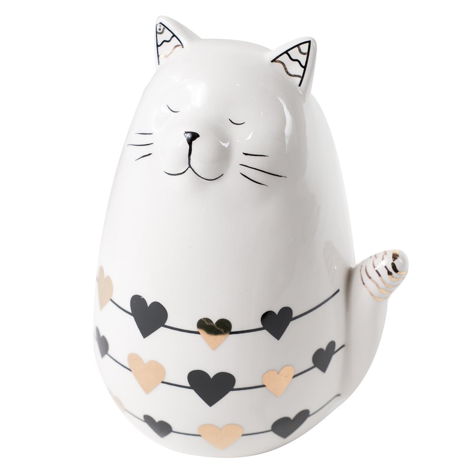 Decor Cat with heart, ceramic, black/white, 13x10x8cm