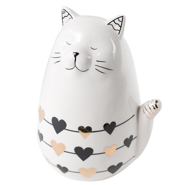 Decor Cat with heart, ceramic, black/white, 13x10x8cm