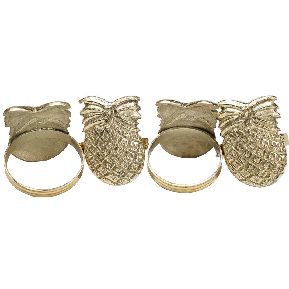 Napkin ring set 4 Pineapple, brass, golden, 5x4x4cm