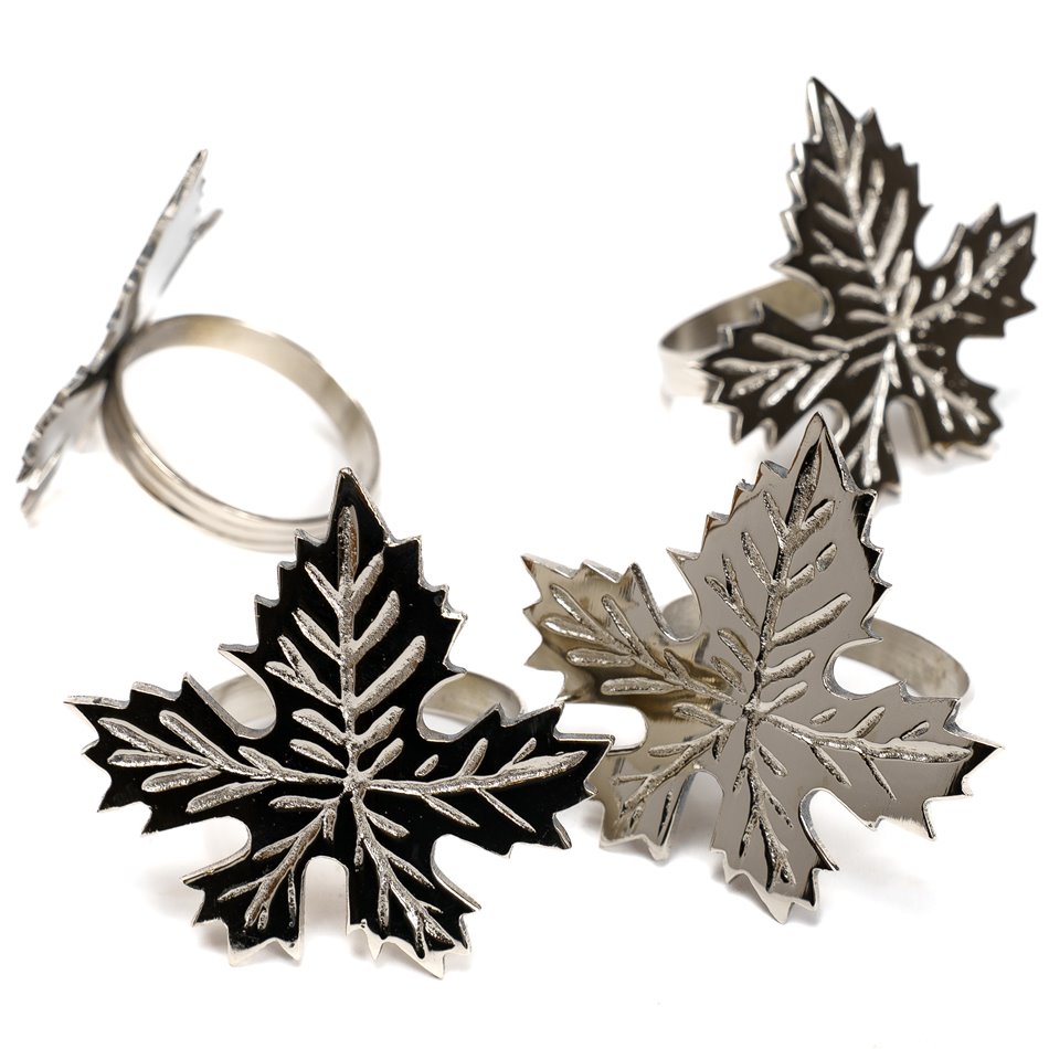 Napkin ring set 4 Fig leaf, brass, 6.25x5x4cm