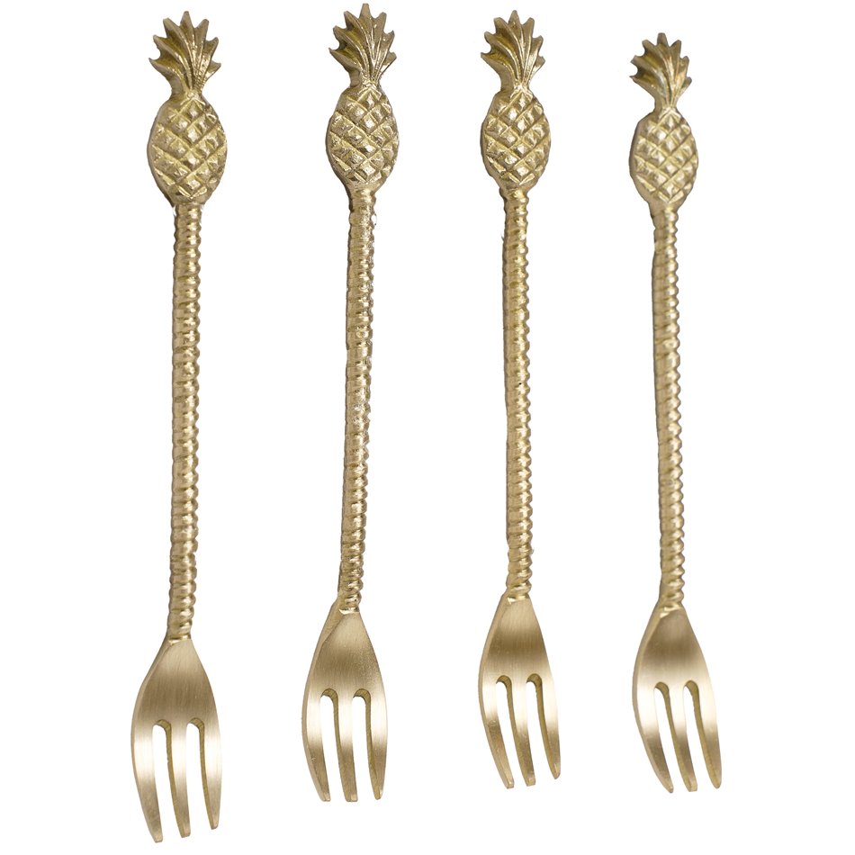 Fork set 4 Pineapple, brass, 14x1.9x0.63cm