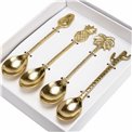 Spoon set 4 Mix motif, brass, 15.2x3.2x1.2cm