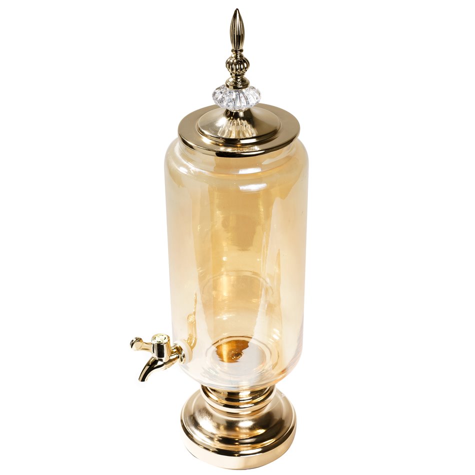Glass jar with tap, golden/amber, 53x14x14cm