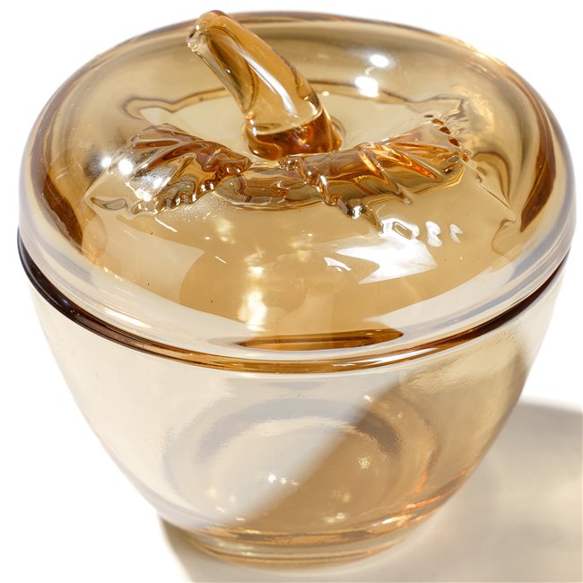 Glass jar with lid, amber, 11x10x10cm