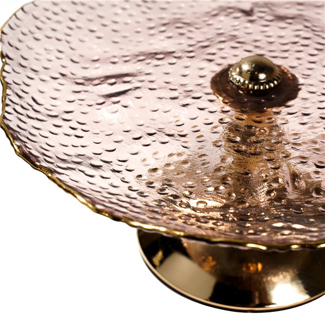 Тарелка для пирожных на ножке, cтекло/металл, золотого/розового цвета, 10x26x26cm