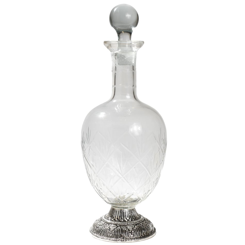 Glass/metal decanter, silver/clear, 32x11x11cm 1000ml