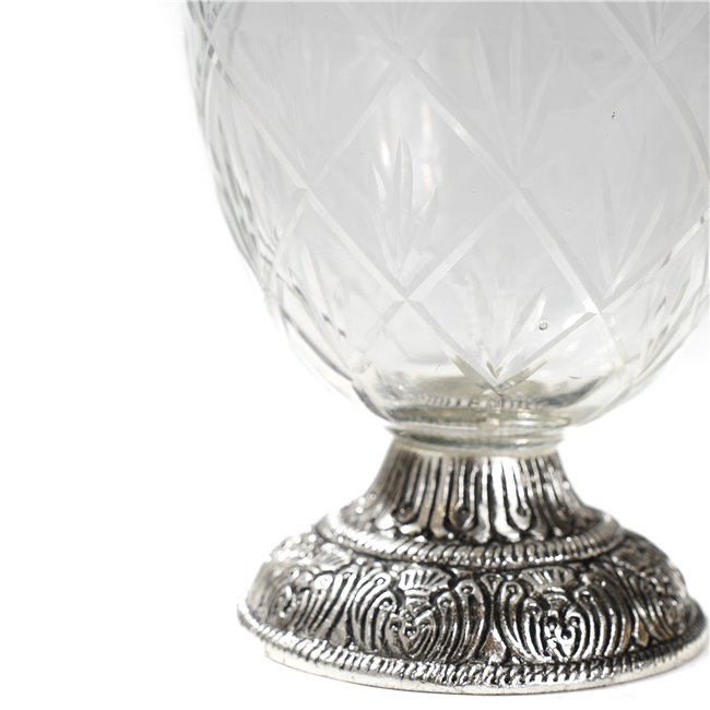 Glass/metal decanter, silver/clear, 32x11x11cm 1000ml
