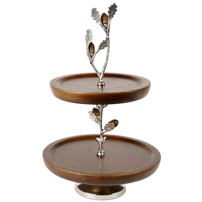 2 Tier Fruit Stand Ofena w/acorn leaf, D28x42.5cm