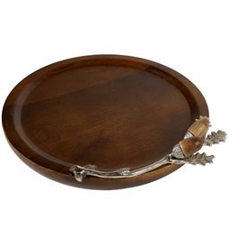 Wooden round tray Ofena w/acorn leaf, 6x30x28cm