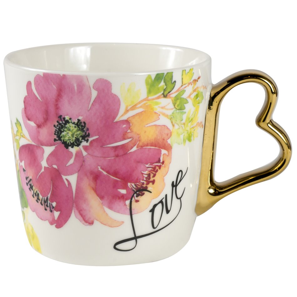 Mug porcelain with flower decor, 13x10x9cm, 400ml