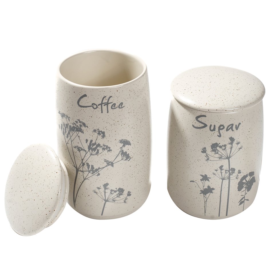 Coffee/Sugar jar set, porcelain, cream,19x10.5 
