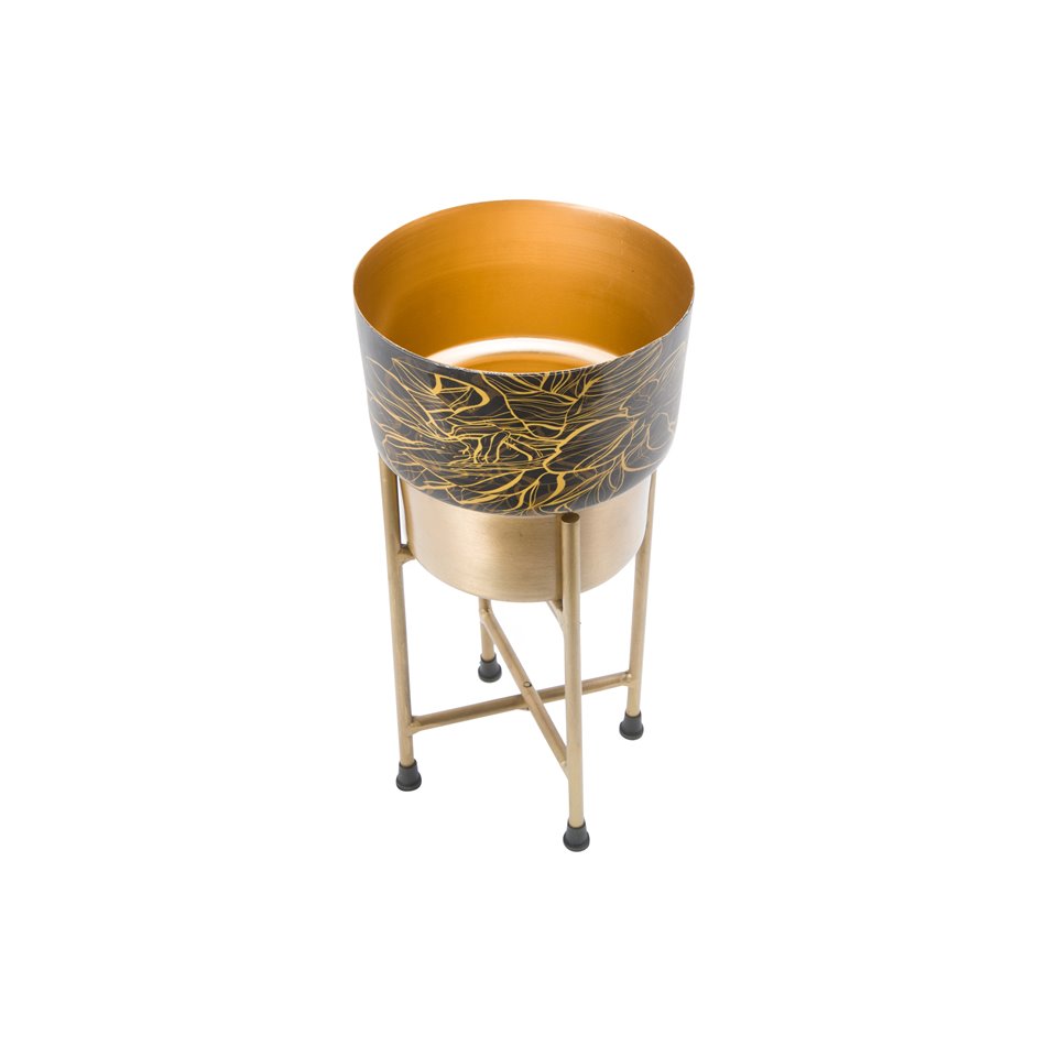 Pot on stand Limmen, brass antique tone, enamel, 14x14x29cm
