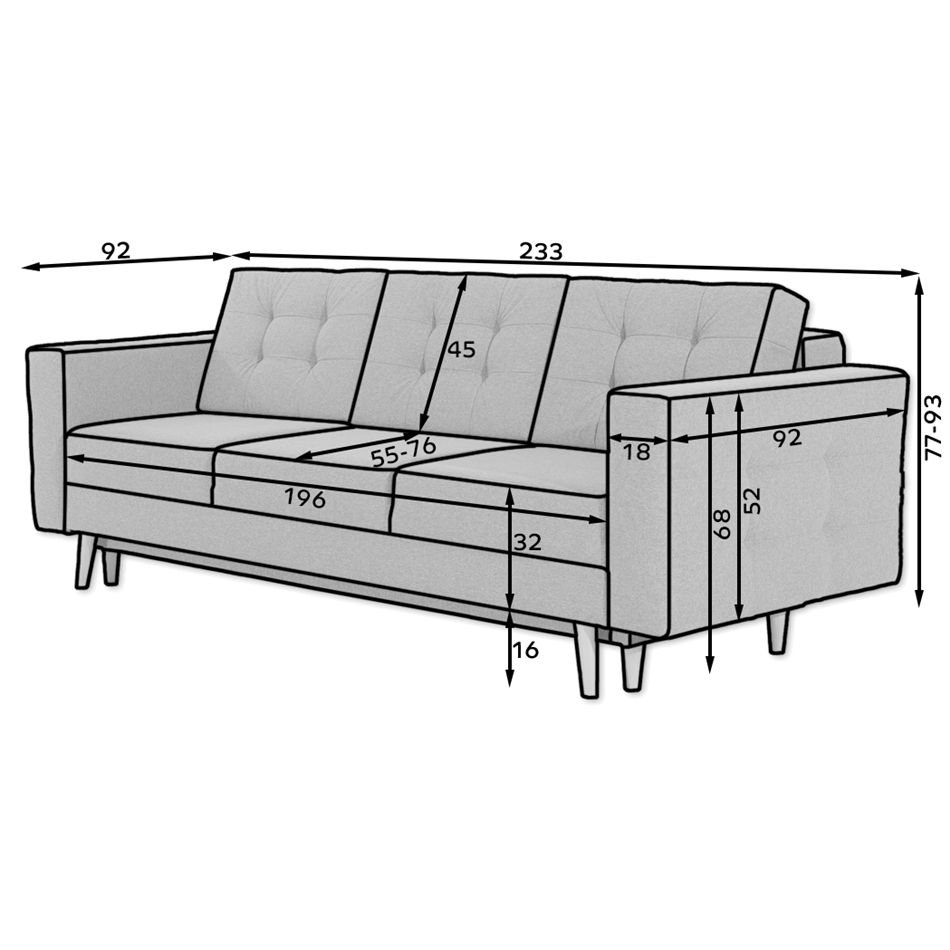 Sofa bed Elsgard, Monolith 37, green, H93x233x92cm