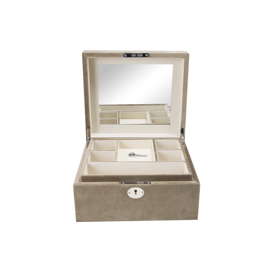 Jewellery box Tramma, taupe, velvet, 23.5x21x12cm